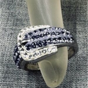AU Sterling Tanzanite and White Crystal Belt Buckle Ring